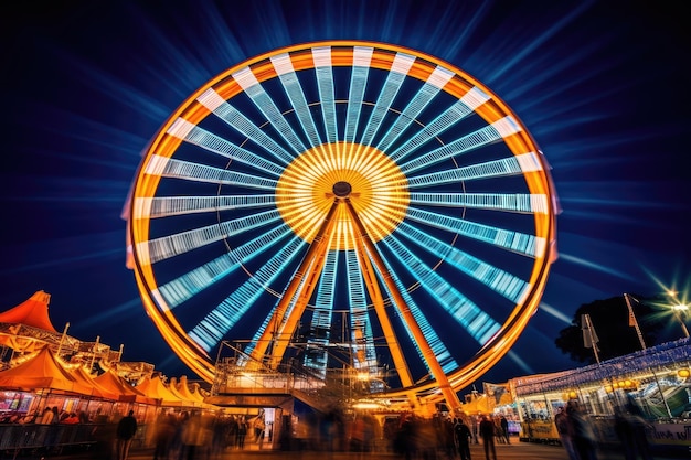 The iconic Oktoberfest Ferris wheel brilliantly lit against the night sky Productive AI