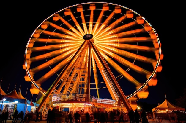 The iconic Oktoberfest Ferris wheel brilliantly lit against the night sky Productive AI