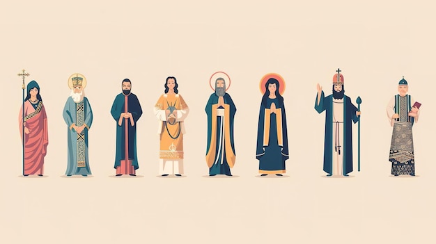 Photo iconic religious figures with illustrations of revered figures and deities from various religions