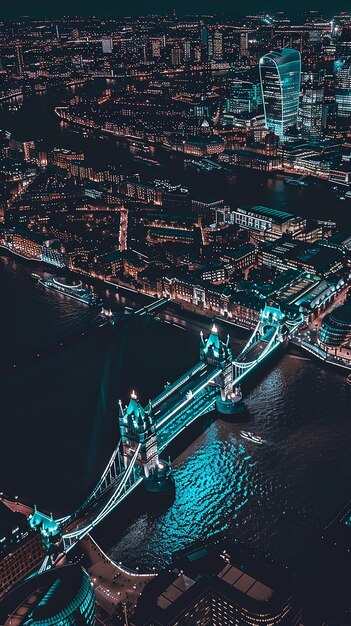 The iconic Tower Bridge in London illuminated at night