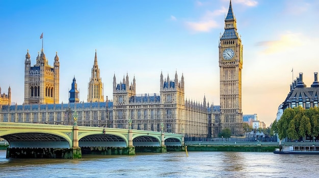 Iconic view of Big Ben and the Houses of Parliament in London at sunset showcasing the beauty of British architecture