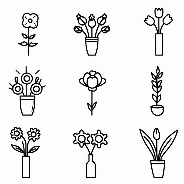 Photo icons for flowers bouquet includes chamomile rose flower calla tulip peony and more vector