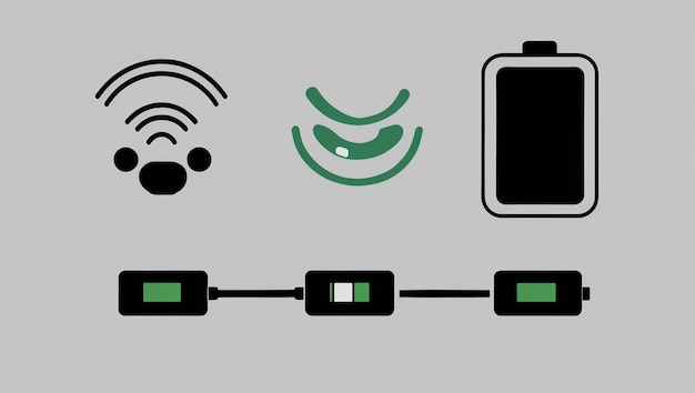 Photo icons representing mobile signals wifi and battery status for tech use