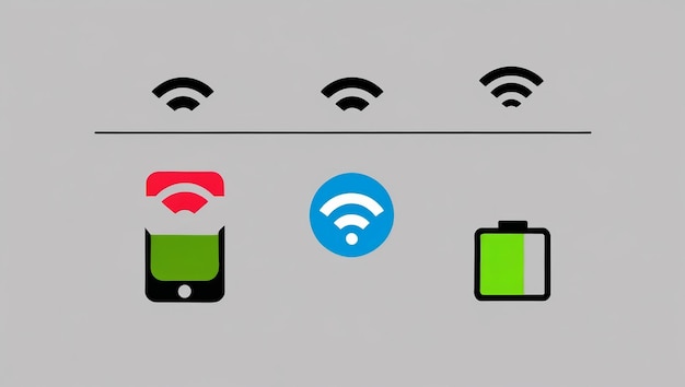 Photo icons representing mobile signals wifi and battery status for tech use