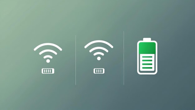 Photo icons representing mobile signals wifi and battery status for tech use