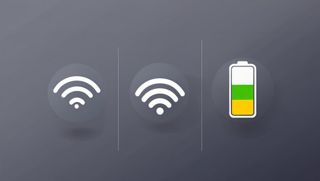 Photo icons representing mobile signals wifi and battery status for tech use