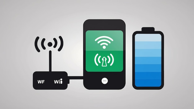 Photo icons representing mobile signals wifi and battery status for tech use