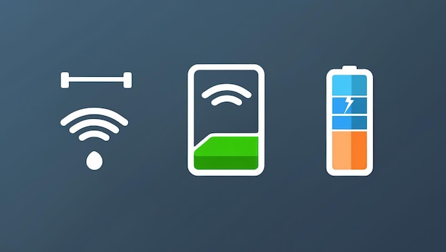 Photo icons representing mobile signals wifi and battery status for tech use