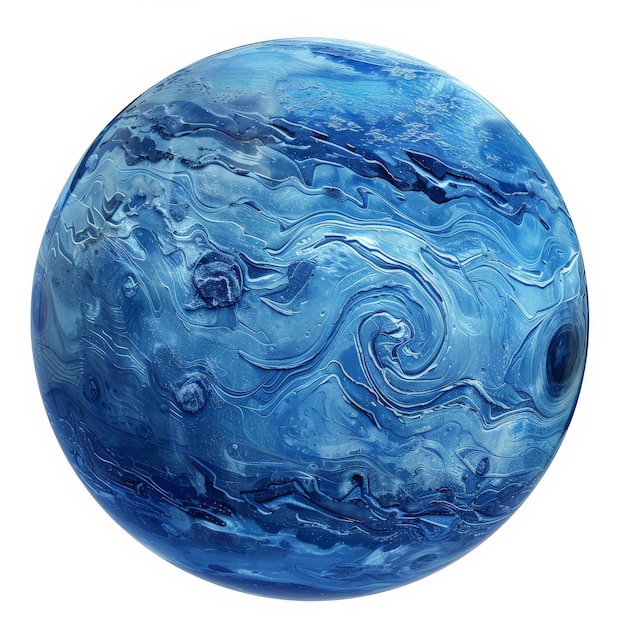 Photo the icy blue surface of neptune showcasing its swirling storms and deep blue color isolated on