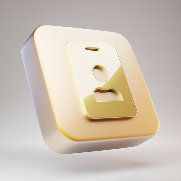 ID Badge icon. Golden ID Badge symbol on matte gold plate. 3D rendered Social Media Icon.