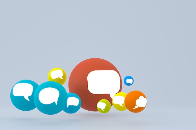 Idea comment or think reactions emoji 3d render,social media balloon symbol with comment icons pattern background