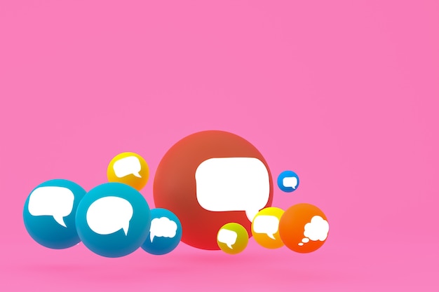 Idea comment or think reactions emoji 3d render,social media balloon symbol with comment icons pattern background