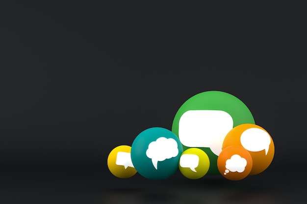 Idea comment or think reactions emoji 3d render,social media balloon symbol with comment icons pattern background