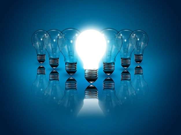 Idea concept with light bulbs on blue background