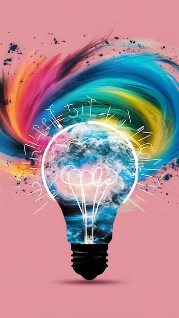 Idea and creativity concept with light bulb on pink background