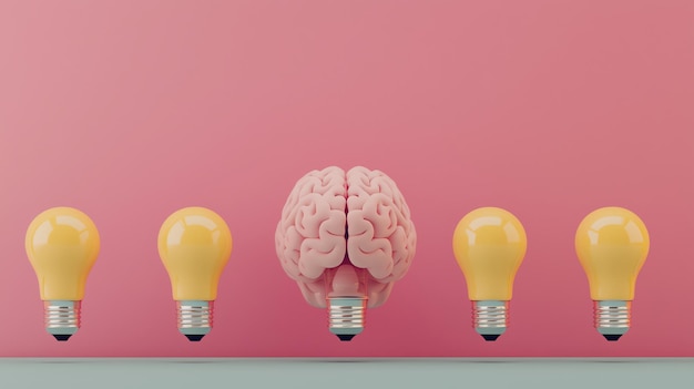 Photo idea factory brain producing light bulbs 3d illustration