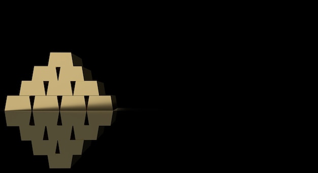 Idea golden bar price stock money profit lost bullion economy crisis technology bank wealth investment financial market fund trade saving rate growth black background copy space concept3D Render