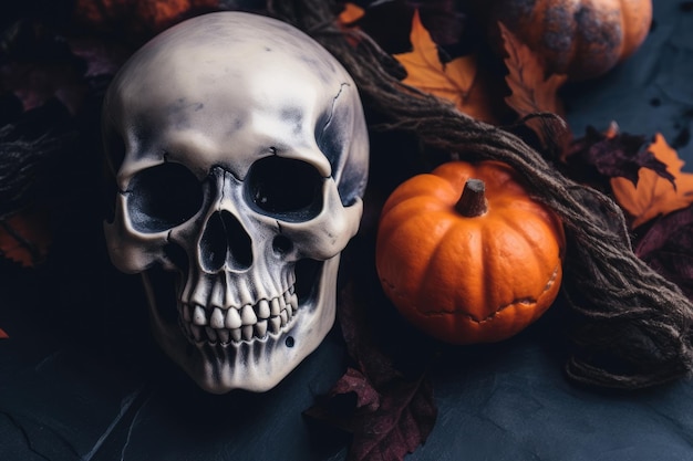 Idea for Halloween with a skull and a slate Generative AI