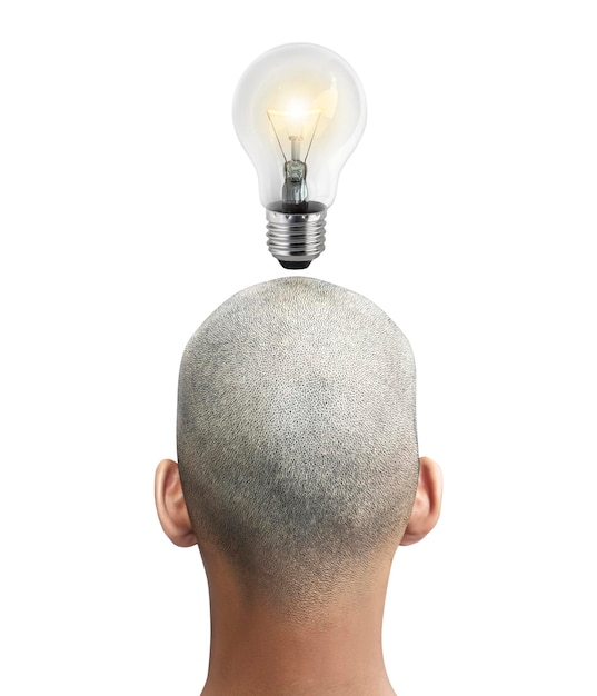 The idea of a man with a glowing light bulb in the middle