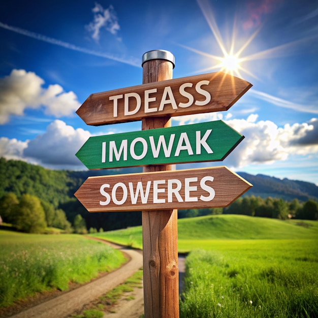 Ideas teamwork and success signpost outdoors in nature Road choose together business and corporate concept