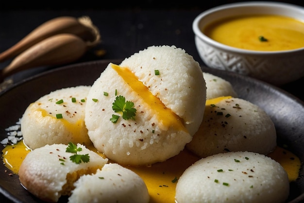 Idlis topped with a dollop of homemade butter