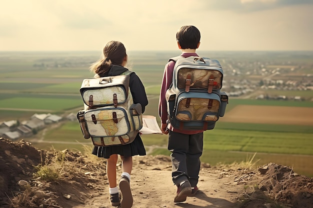 Ids with backpacks and lunchboxes