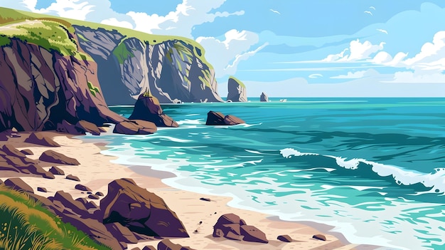 Idyllic Coastal Landscape with Turquoise Sea and Rocky Cliffs