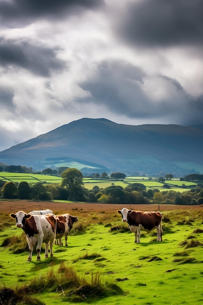 Idyllic Countryside A Pictorial Representation of Grazing Ayrshire Cows