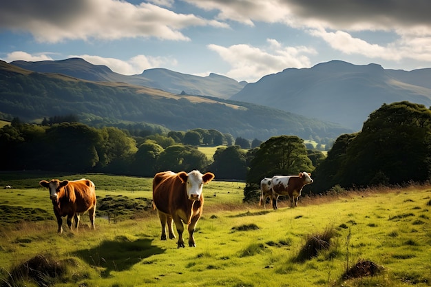 Idyllic Countryside A Pictorial Representation of Grazing Ayrshire Cows