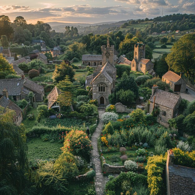 Photo idyllic english village with historic church