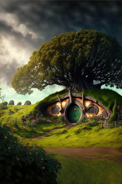 Idyllic Haven Beautiful Hobbit House Amidst Grassy Hills