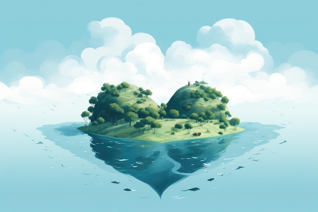 Photo idyllic heartshaped island oasis under fluffy clouds valentines day concept