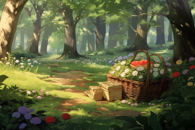 Idyllic Picnic Scene with a Packed Basket