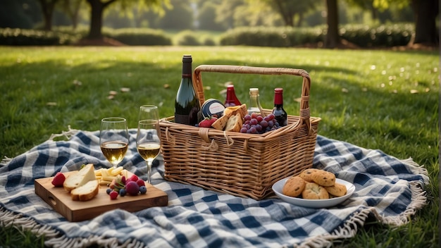 Idyllic summer picnic scene in the grass