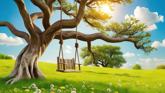 Photo idyllic summer scene with swing