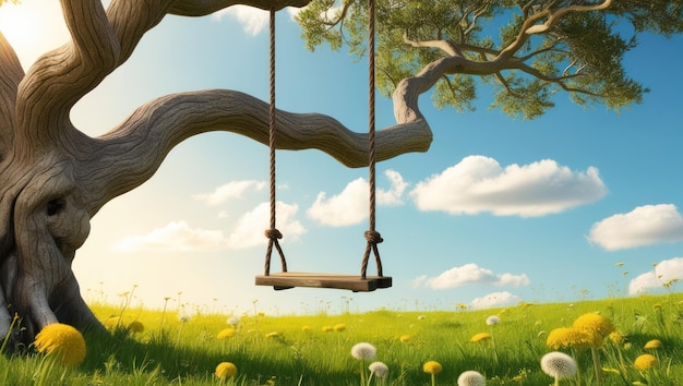 Photo idyllic summer scene with swing