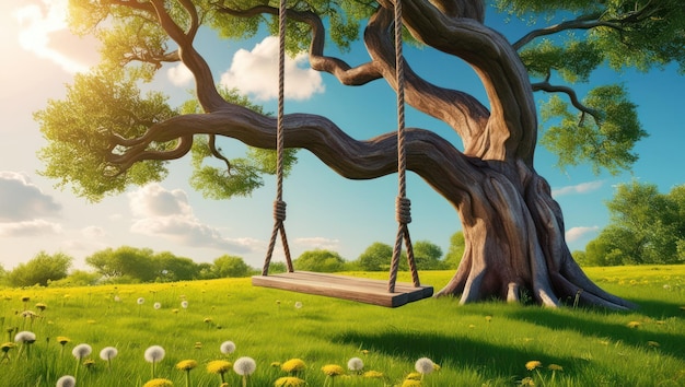 Photo idyllic summer scene with swing