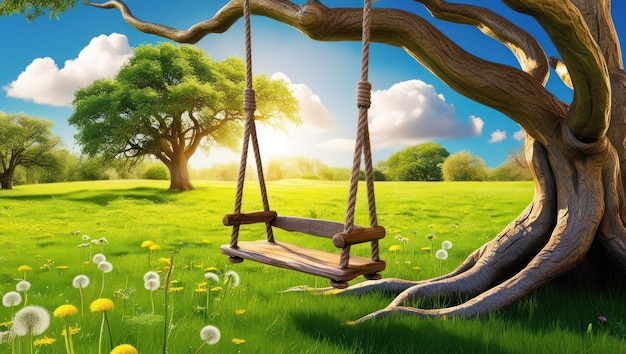 Idyllic Summer Scene with Swing