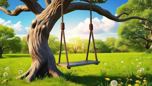 Photo idyllic summer scene with swing