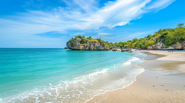 Idyllic Tropical Beach with Crystal Clear Waters and Lush Greenery