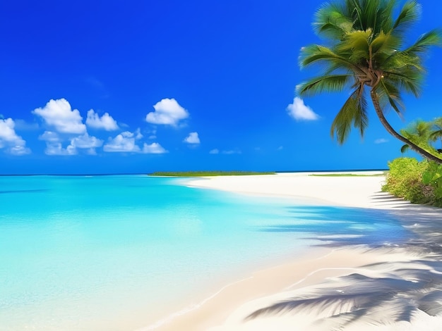 Idyllic tropical coastline blue waters sandy beach tranquil relaxation