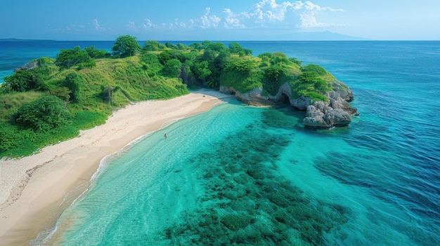 Idyllic Tropical Paradise Aerial View of Clear Blue Waters White Sandy Beaches and Lush Greenery on a Sunny Day with DJI Phantom 4 Drone Photography