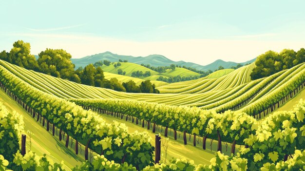 Photo idyllic vineyard landscape with rows of grapevines rolling hills and a clear sky suitable for wine country themes