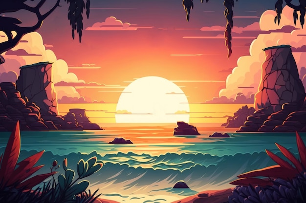 Idyllic Wallpaper with the Sun Setting Into the Sea