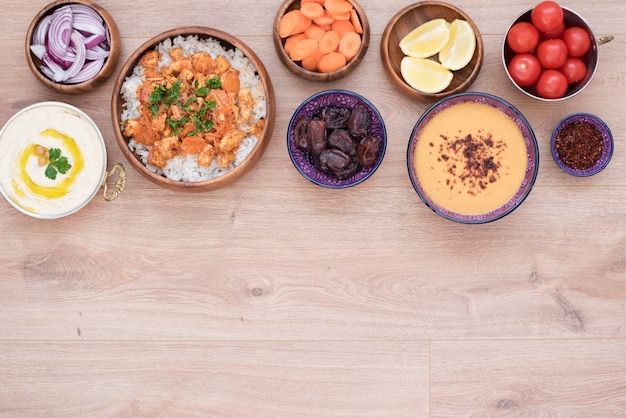 Iftar Food Table. Evening Meal For Ramadan