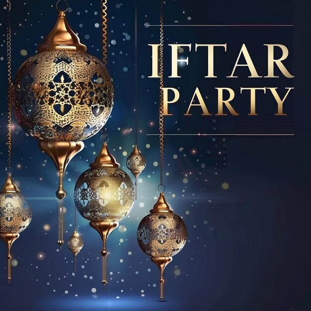 Iftar party with glowing lanterns greeting card iftar party flyer ramadan