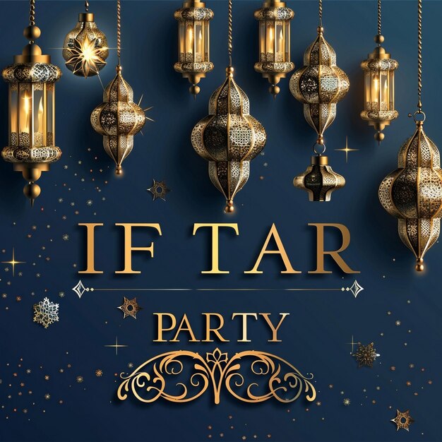 Photo iftar party with glowing lanterns greeting card iftar party flyer ramadan