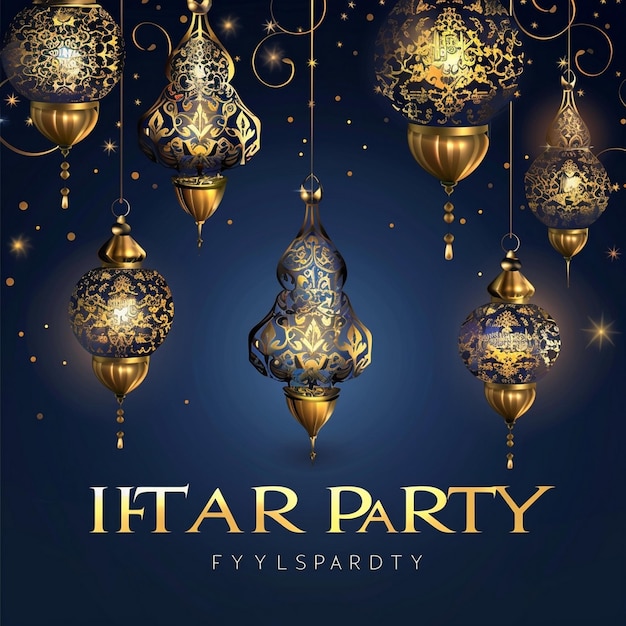 Iftar party with glowing lanterns greeting card iftar party flyer ramadan