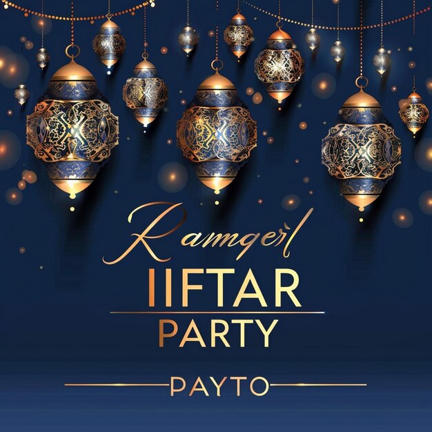 Photo iftar party with glowing lanterns greeting card iftar party flyer ramadan