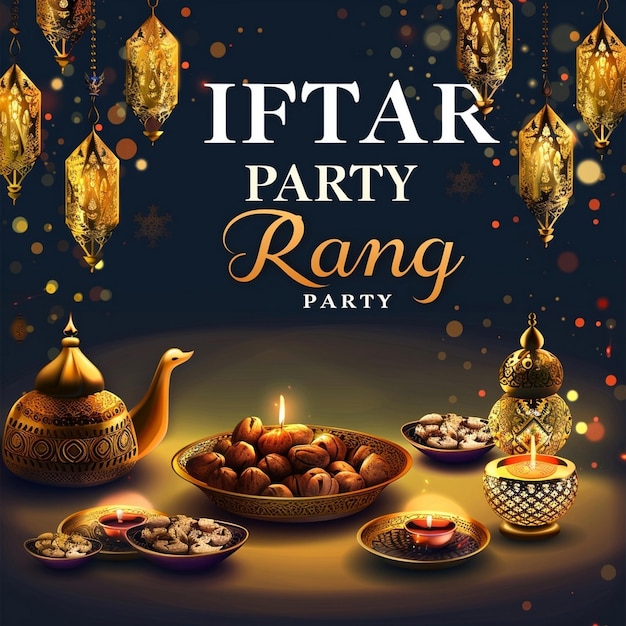 Iftar party with glowing lanterns greeting card iftar party flyer ramadan